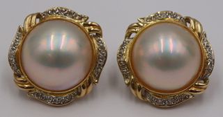 JEWELRY. Pair of Signed 14kt Gold, Mabe Pearl and