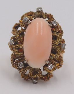 JEWELRY. 18kt Gold, Angel Skin Coral and Diamond