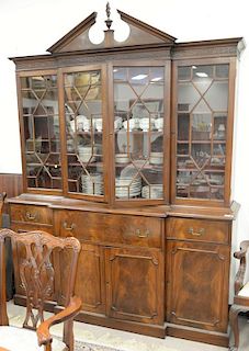 Mahogany Chippendale style breakfront in two parts with drop front butler's desk and four glazed doors, early 20th century. ht. 93 i...