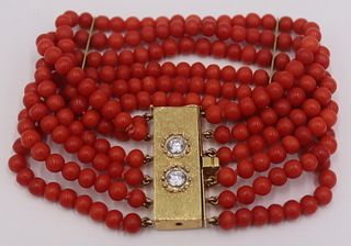 JEWELRY. 18kt Gold and Coral Multi-Strand Bracelet