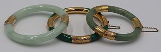 JEWELRY. (3) Gold Mounted Hinged Bracelets.