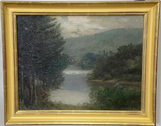 Bayard Henry Tyler (1855-1931) summer landscape with river oil on canvas signed lower right Bayard H. Tyler, 13 3/4" x 17 1/2".