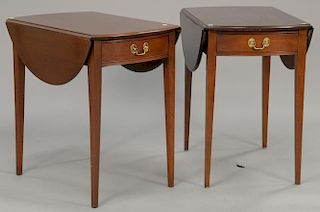 Pair Stickley custom mahogany Pembroke drop leaf tables. ht. 28 in.; top: 18" x 28"