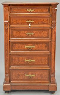 Victorian burl lockside six drawer chest, ht. 56 in.; wd. 34 in.