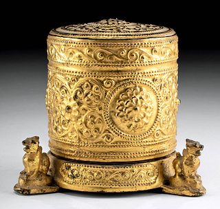 Ornate 19th C. Burmese Gilt Lacquer Betel Container