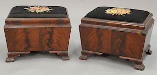 Pair of Empire mahogany foot stools. ht. 15 in.; top: 15" x 20"