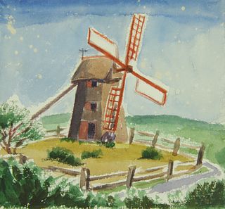 Vintage Naive Watercolor of the "Old Mill, Nantucket"