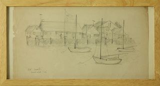 Vintage Nantucket Pencil Drawing on Paper "Rat Wharf"