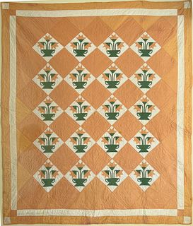 Vintage Carolina Lily Patchwork Quilt, circa 1930s