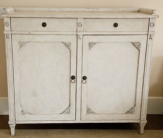 Gustavian Style Beige Lime Washed Cabinet