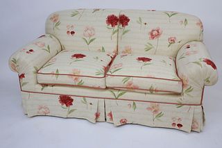 Sheet Music and Floral Upholstered Settee Loveseat