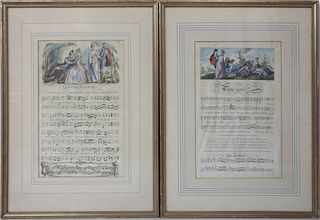 Pair of 18th Century George Bickham Jr. Hand Colored Musical Engravings