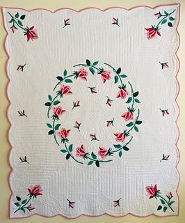 Rose Wreath Applique Quilt, circa 1950s
