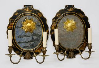 Pair of John Roselli Decorative Mirrored Two-Light Candle Sconces