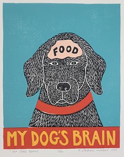 Stephen Huneck Limited Edition Nantucket Silk Screen, "My Dog's Brain"
