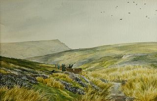 Lynne R. Moore Watercolor on Paper "Grouse Hunting at Bolton Abbey Moor"