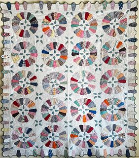 Finely Quilted Colorful "Dresden Plate" Patchwork Quilt, circa 1930s