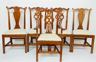 Five David Lefort Cherry Chippendale Style Dining Chairs