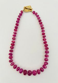 9mm-13mm Graduated Pink Sapphire Bead Necklace