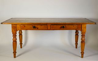 Country Pine Two Drawer Work Table, 20th Century