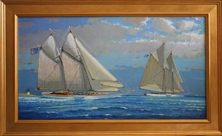 William Lowe Oil on Linen "Fine Sailing Day - Nantucket"