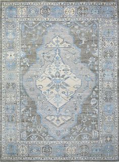 Charcoal Gray and Blue Oushak Hand Knotted Wool Oriental Rug