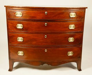 American Bow Front Mahogany Chest of Drawers, circa 1800