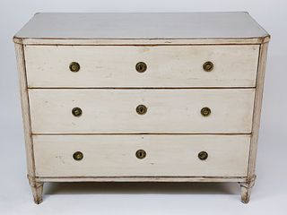Swedish Gustavian Lime Washed Three Drawer Chest, 19th Century