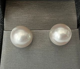 Pair of 13mm White South Sea Pearl Earrings, 14k White Gold Posts and Backs