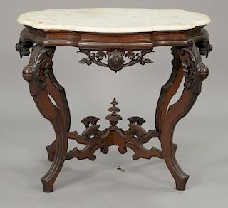 Shaped Victorian center table (one drop carving missing). top: 24" x 32"