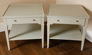 Pair of Becara George III Style Celadon-painted One Drawer Side Tables