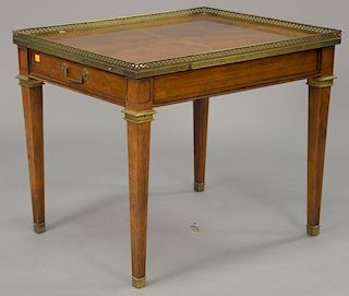 Baker Continental style table with brass gallery. ht. 23 1/2 in.; top: 22" x 27"