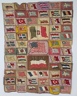 Antique Flags of the World Tobacco Silk Patchwork Quilt