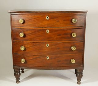 American Mahogany Bow Front Chest of Drawers, 19th Century