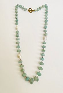 12mm-18mm Melon Carved Aquamarine and Baroque Pearl Necklace