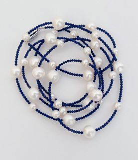 Lapis Lazuli and 7mm-11mm White Fresh Water Pearl Necklace