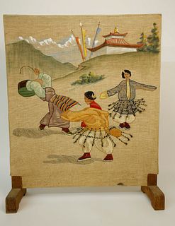 Tibetan Folk Art Embroidery on Frame, 20th Century