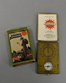 Boy Scout Ansonia sun watch sundial compass with original box by Ansonia Clock Co. ht. 3 in.