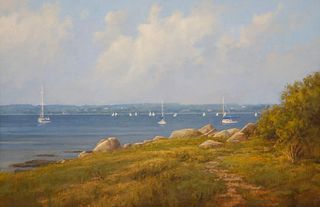 Frank Corso Oil on Board "Tranquil Harbor View"