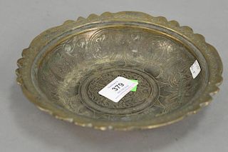 Persian bronze bowl with incised decoration, mark on bottom. dia. 8 in.; ht. 1 1/2 in.