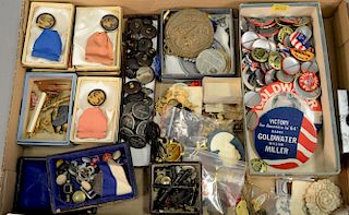 Box lot of buttons and campaign buttons.