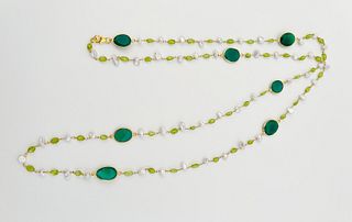 Faceted Green Onyx, Peridot and Fresh Water Pearl Necklace