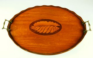 Vintage Oval Inlaid Mahogany Serving Tray