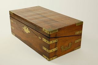 English Brass Bound Mahogany Traveling Lap Box, 19th Century