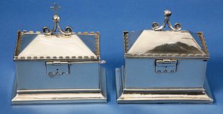 Near Pair of Sterling Silver Sacrament Boxes, 20th Century