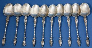Ten South American Silver Demitasse Spoons