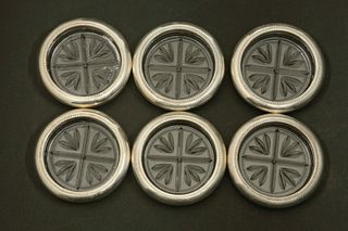 Set of Six Vintage Sterling Silver Crystal Coasters