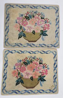 Two Claire Murray Nantucket Basket Hand Hooked Rugs, Vintage
