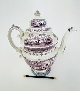 English Transferware Oversized Coffee Pot, 1st half of the 19th Century