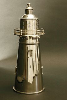 Chrome Plated Cocktail Shaker in the Form of a Lighthouse